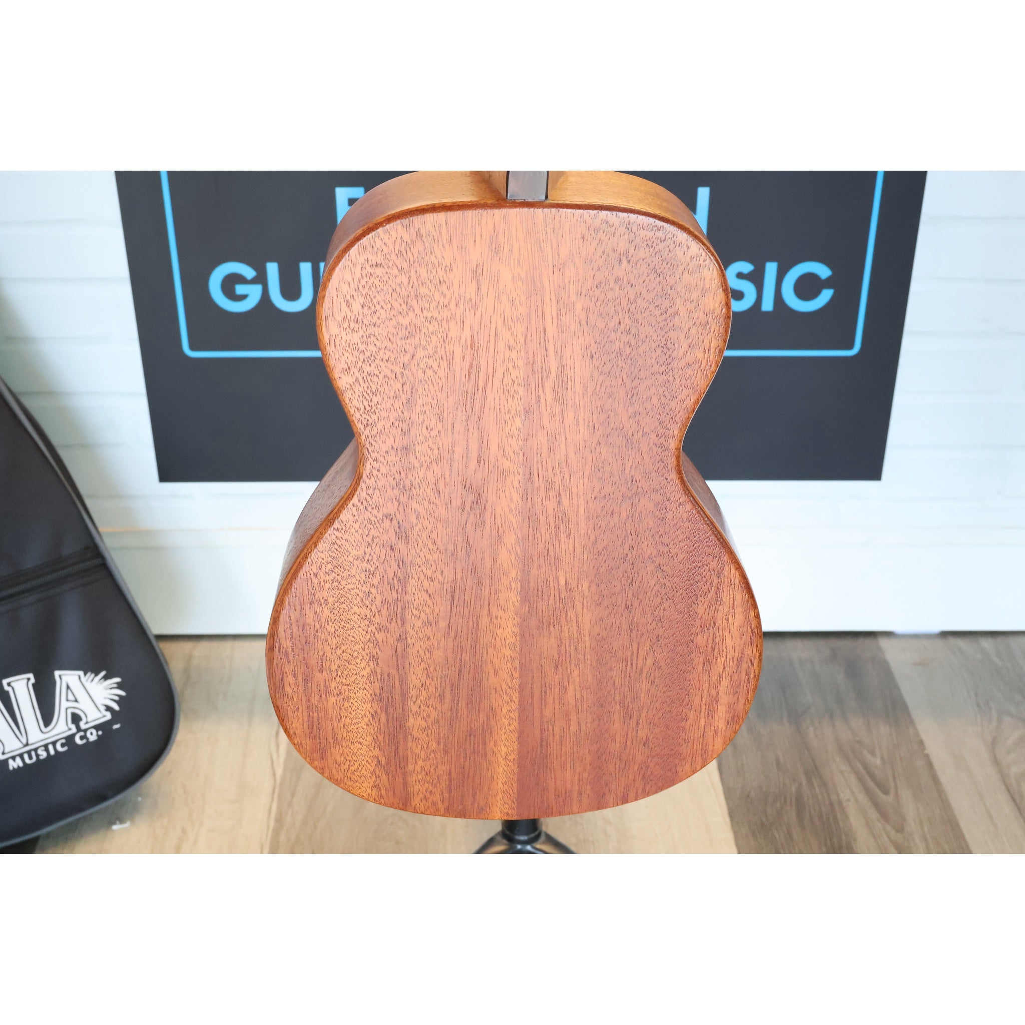 Back view of a Close-up of a Kala KA-WF-AMHG-T All Solid Mahogany Waterfall Tenor Ukulele at ECGMusic.