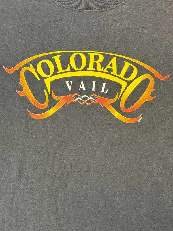Faded Colorado Vail Y2K Flame Biker Style Tee - XL