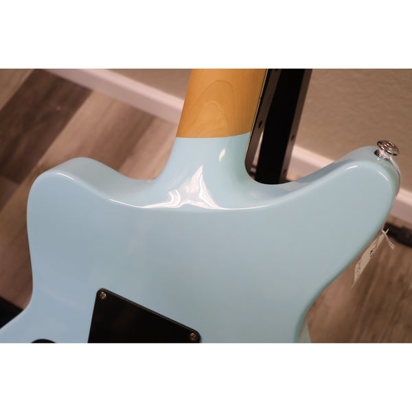 D'Angelico Premier Bedford SH Sky Blue neck joint and upper horn, rear view