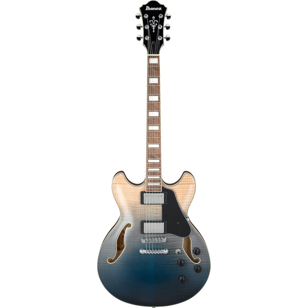 Ibanez AS73FMTIF Artcore semi-hollow guitar Transparent Indigo Faded Burst front view