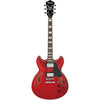 Red electric guitar with a white background
