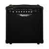 Black guitar amplifier with visible brand logo on a white background