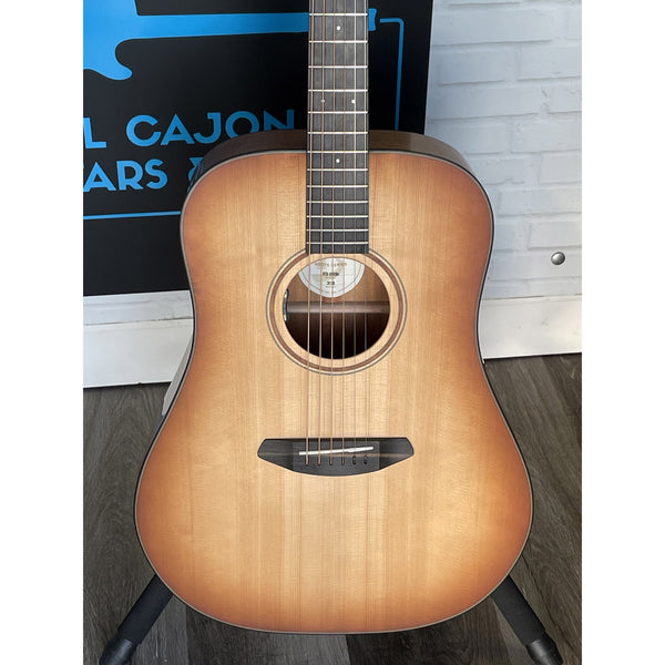NAMM 2026 Show Piece Breedlove Roots Dreadnought SMe Edgeburst at El Cajon Guitars & Music, ecgmusic.com body close up