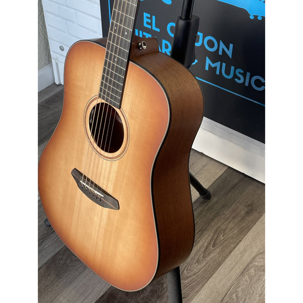 NAMM 2026 Show Piece Breedlove Roots Dreadnought SMe Edgeburst at El Cajon Guitars & Music, ecgmusic.com front side body