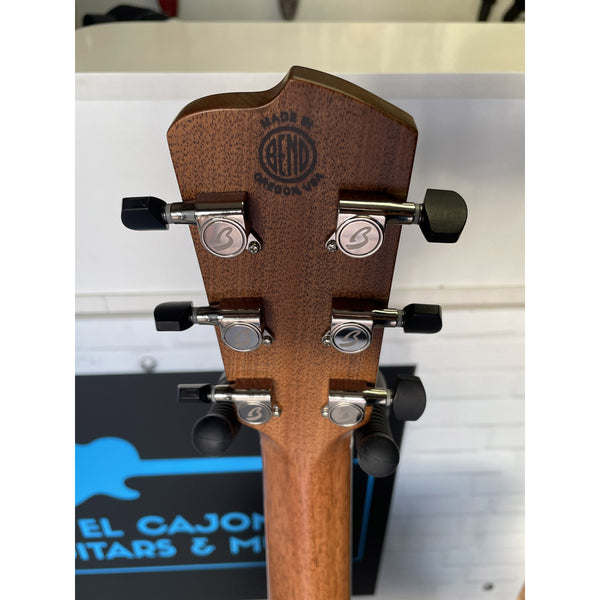 NAMM 2026 Show Piece Breedlove Roots Dreadnought SMe Edgeburst at El Cajon Guitars & Music, ecgmusic.com back of headstock Made In Bend, Oregon USA