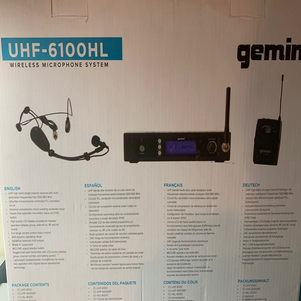 Gemini Model UHF-6100HL: WIRELESS MICROPHONE SYSTEM with Connector Headset