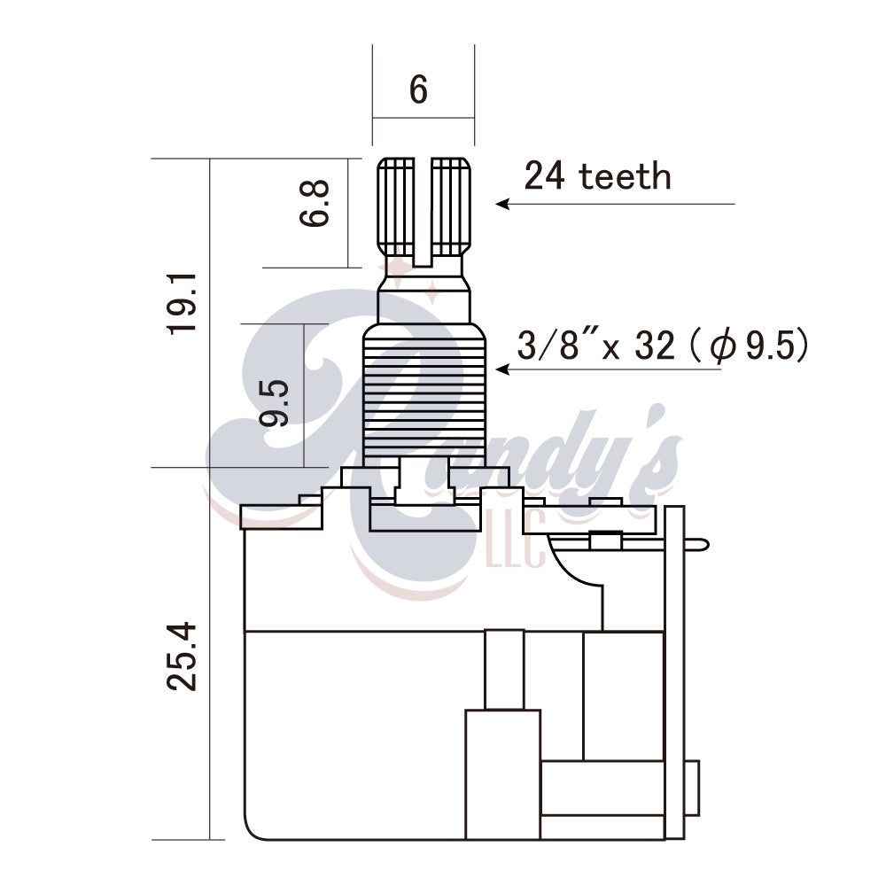 CTS 250KΩ Push-Pull DPDT Potentiometer ⅜