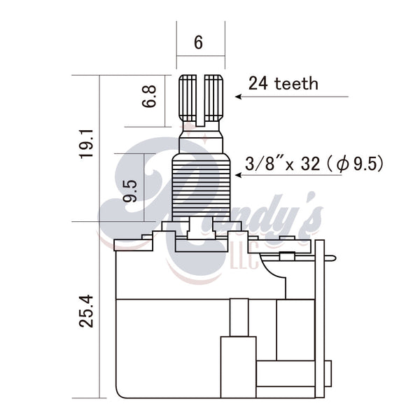 CTS 250KΩ Push-Pull DPDT Potentiometer ⅜" Bushing (Fine Split Shaft) - Fits Gibson®