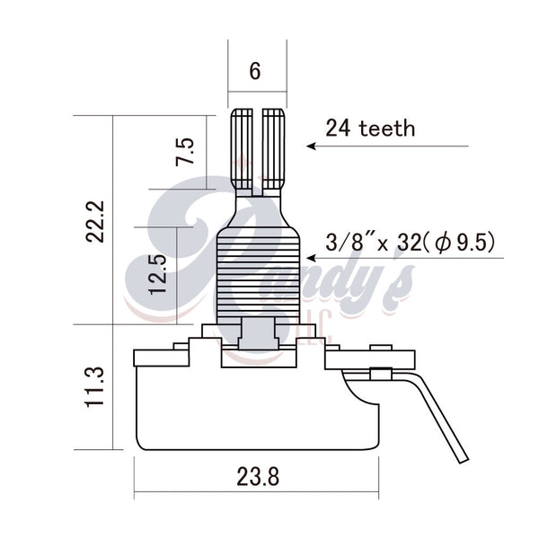 CTS 500KΩ Potentiometer ⅜" Bushing (Fine Split Shaft) - Fits Gibson®