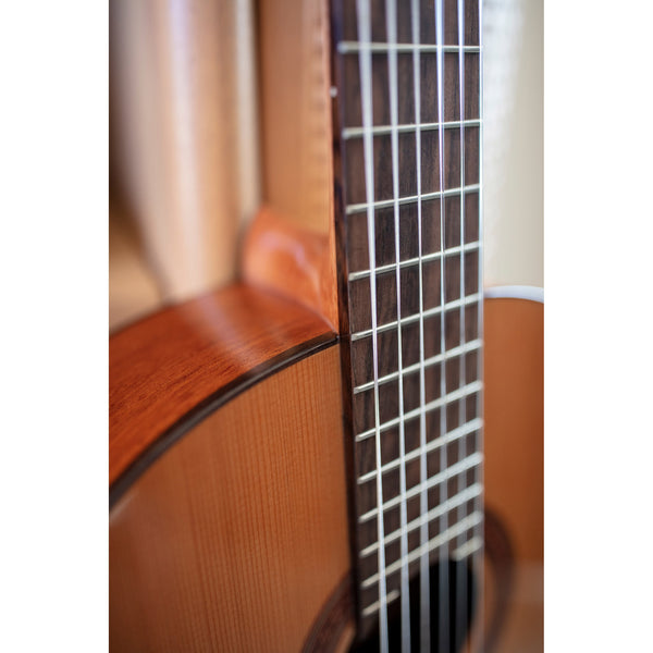 Córdoba C5 CD Close-up of a guitar's neck and body with a blurred background