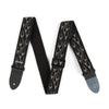 Black guitar strap with flame pattern on a white background
