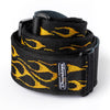 Black and yellow guitar strap with Dunlop logo on a white background