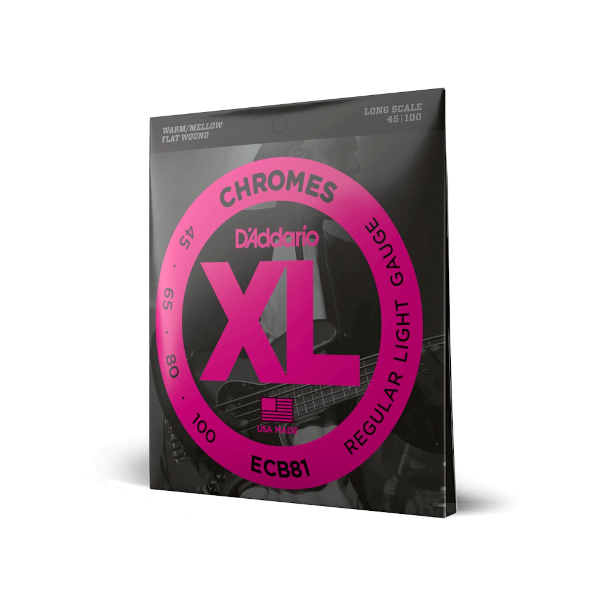 D'Addario XL guitar string set packaging with pink label on a white background