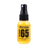 Yellow bottle of Dunlop Fretboard 65 Lemon Oil with black cap on a white background