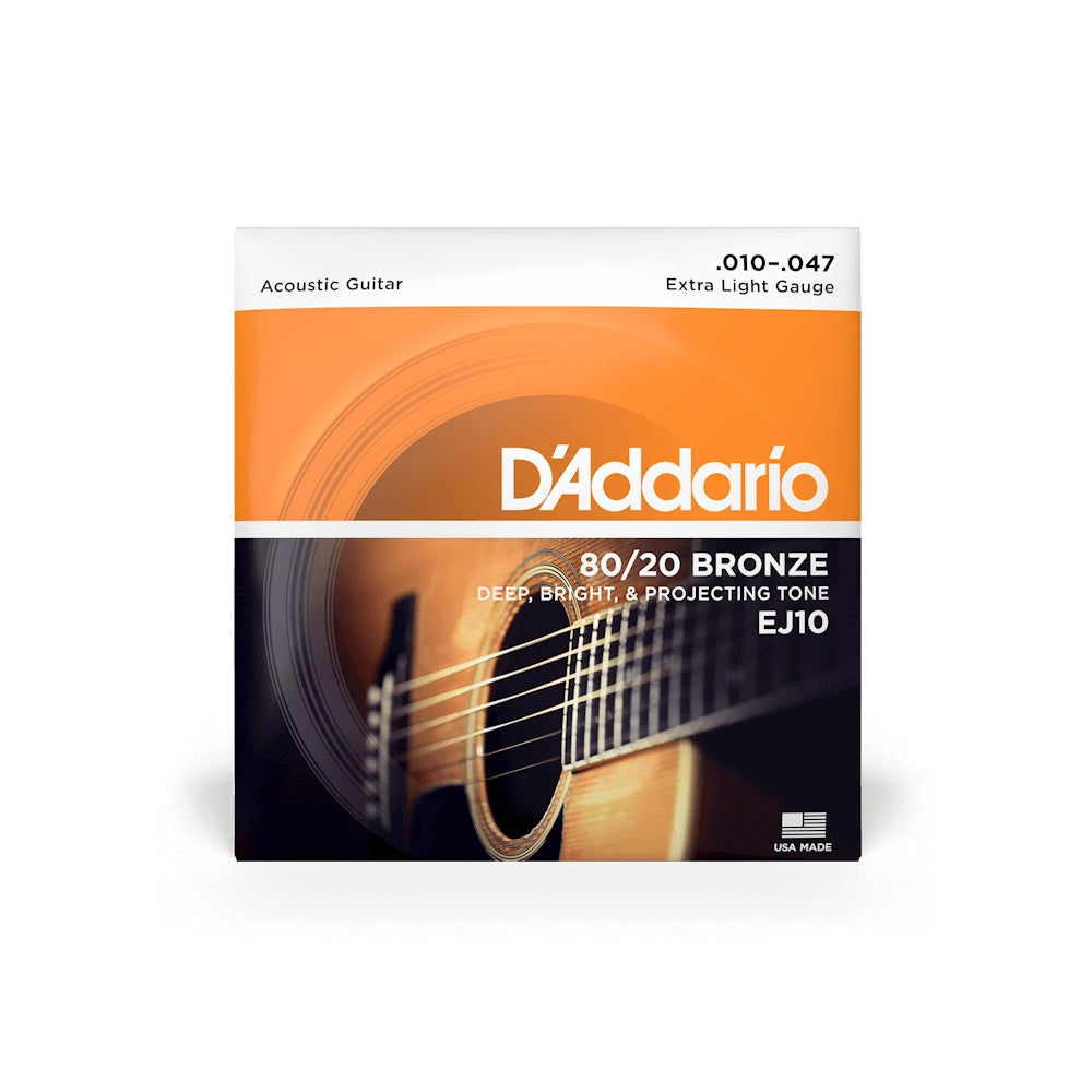 D'Addario EJ10 80/20 Bronze Acoustic Guitar Strings Extra Light (10-47)