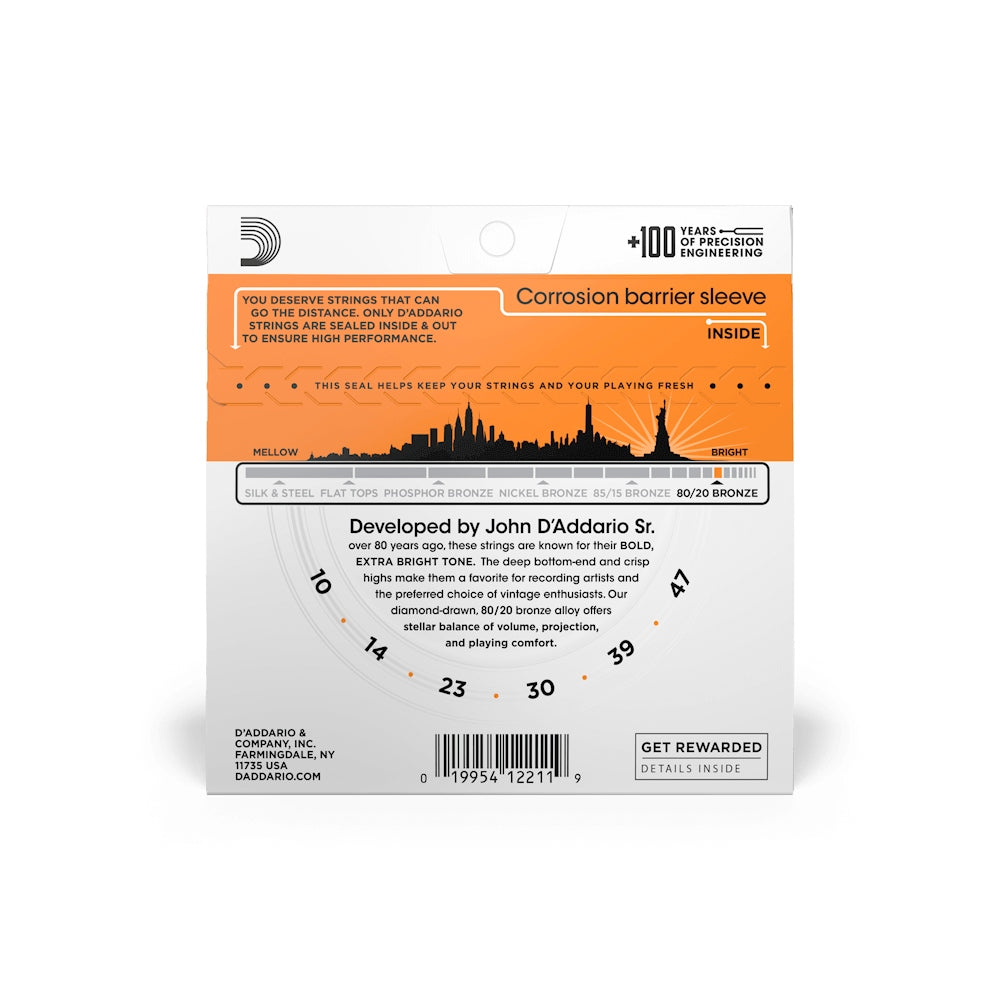 D'Addario EJ10 80/20 Bronze Acoustic Guitar Strings Extra Light (10-47)