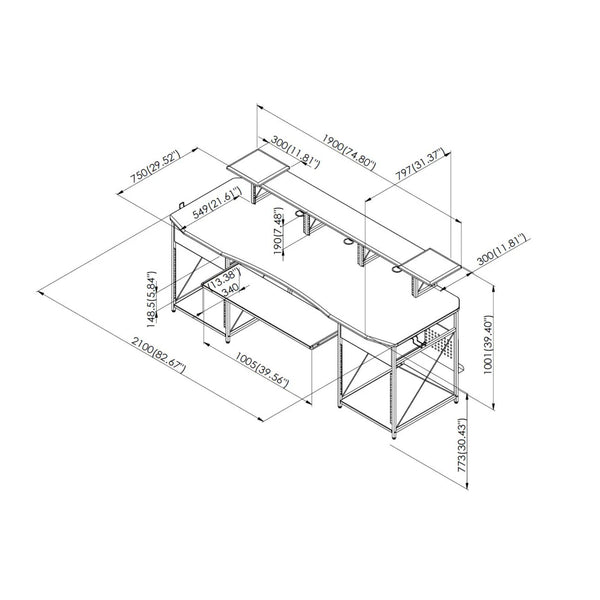 Musiea EX200 Series Pro Music Recording Studio Desk Workstation w/ 3 x 4U Rack and 2 x 9U Rack