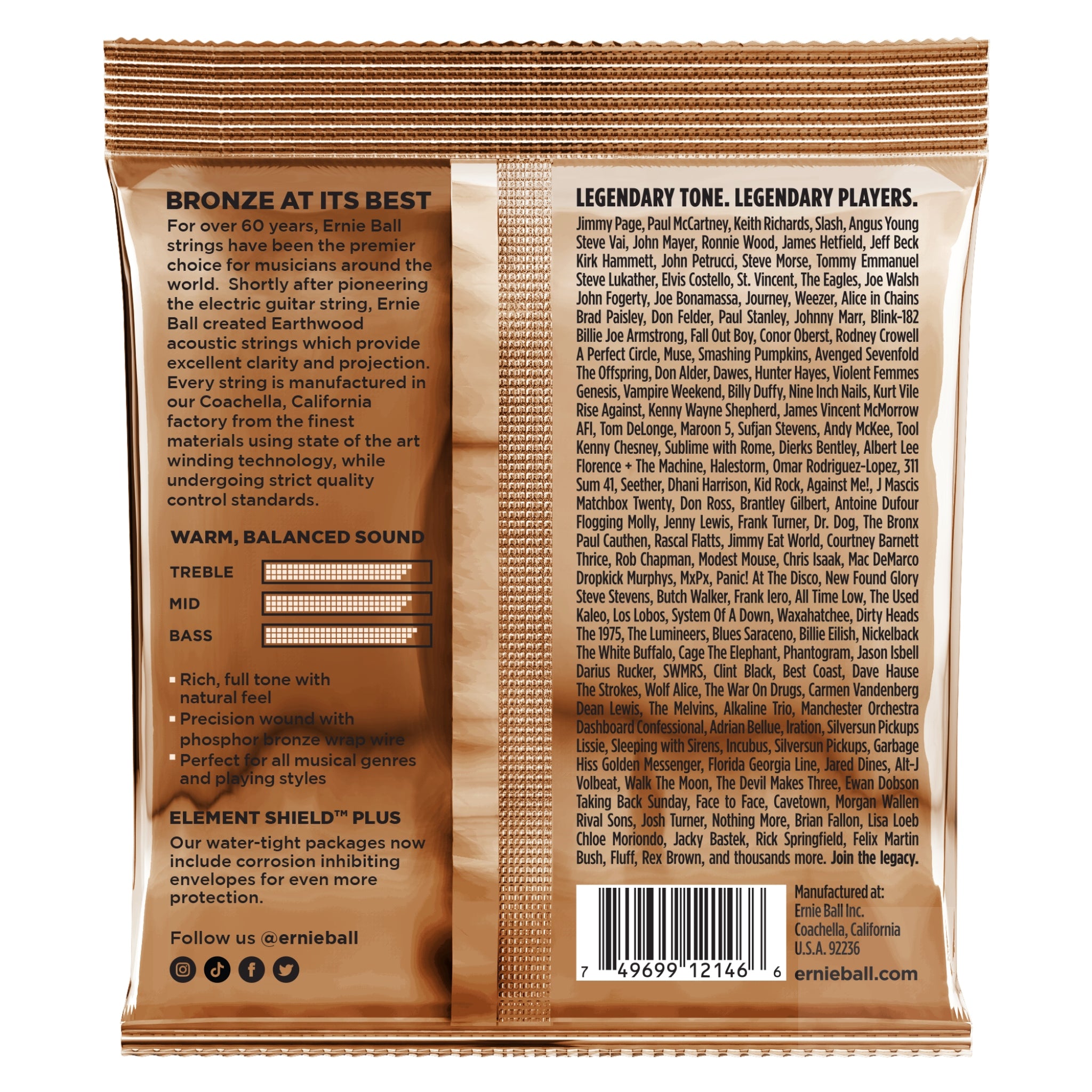 Ernie Ball Medium Light Earthwood Phosphor Bronze Acoustic Guitar Strings 12-54 Gauge
