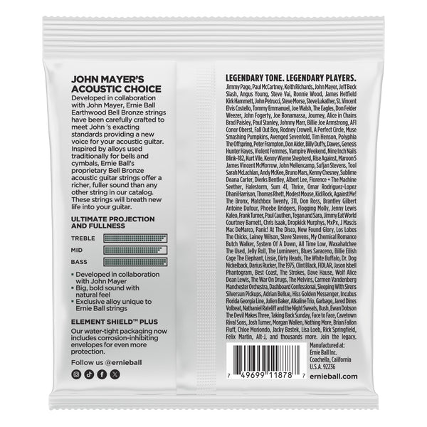 Ernie Ball acoustic guitar string packaging with product details on a white background