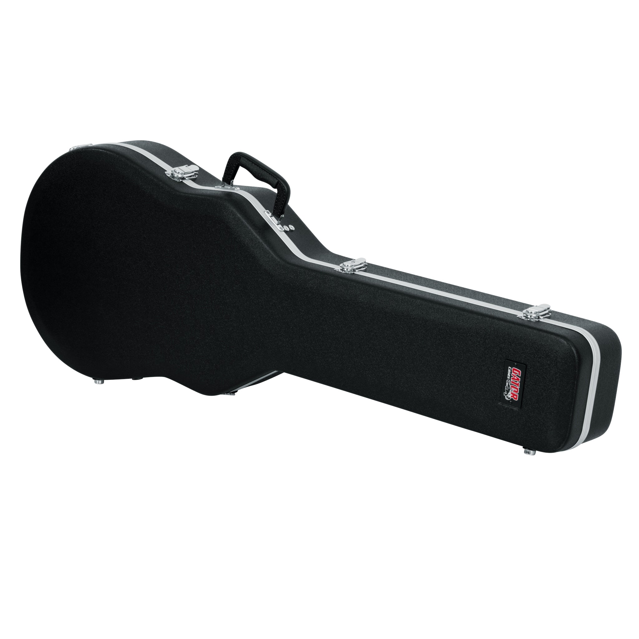 Black guitar case on a white background