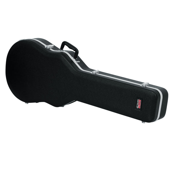 Black guitar case on a white background