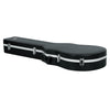 Black guitar case with silver hardware on a white background