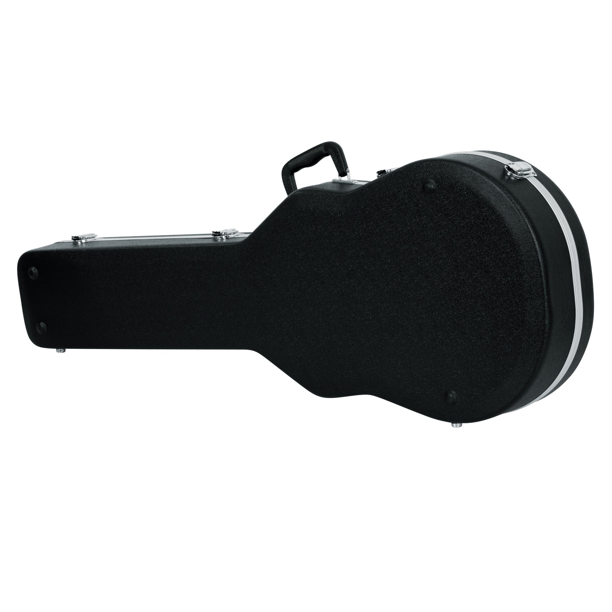 Black guitar case on a white background