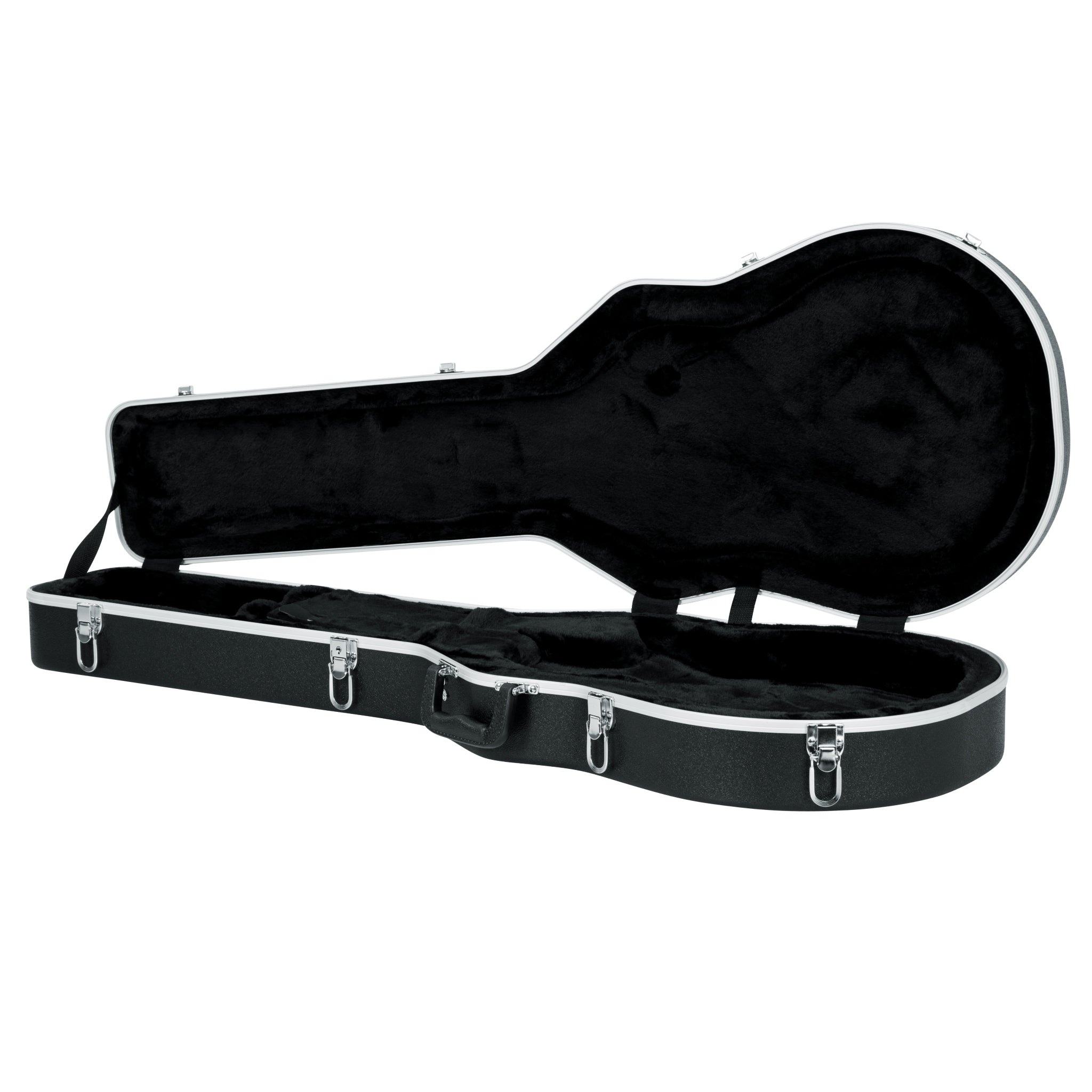 Black guitar case on a white background