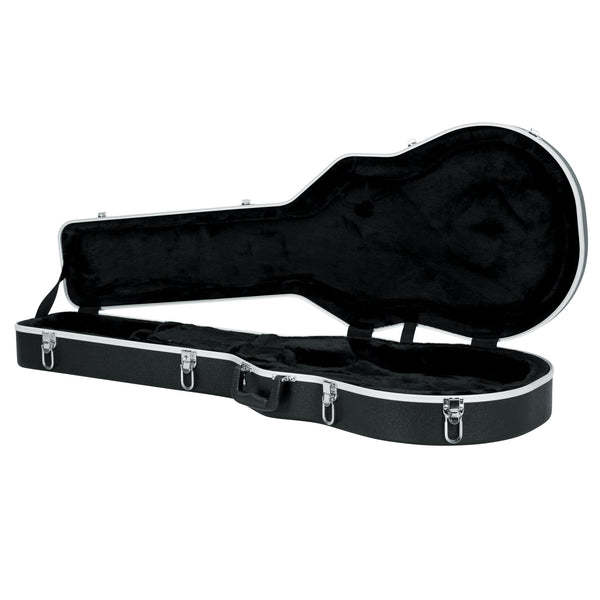 Black guitar case on a white background