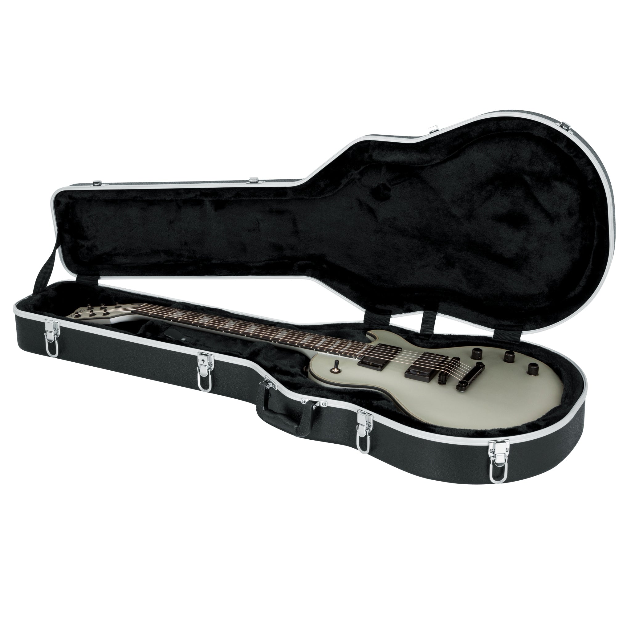 Guitar case with a guitar inside on a white background