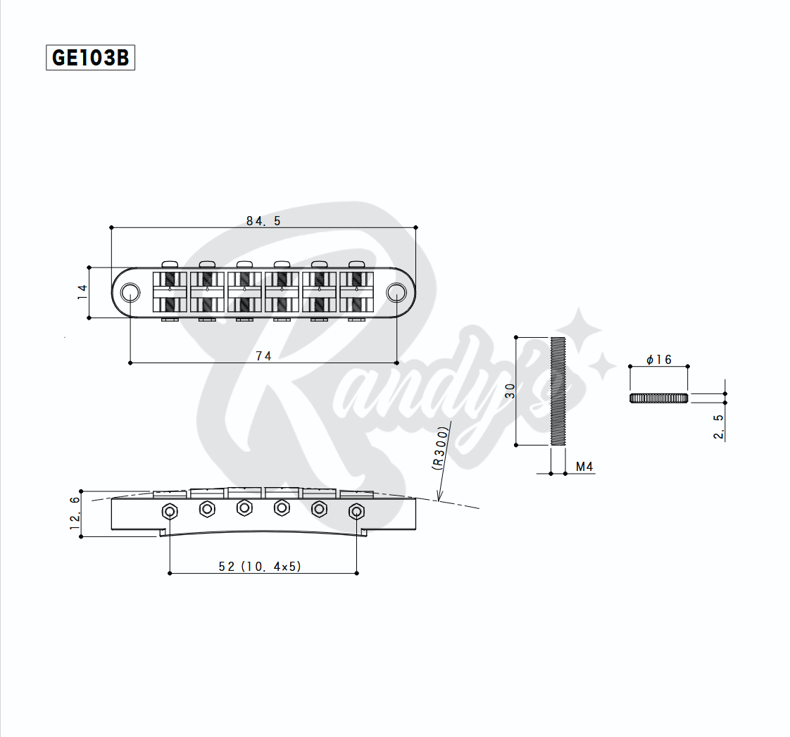GE103B Nashville Tune-O-Matic Bridge w/ M4 Posts - Fits Gibson®
