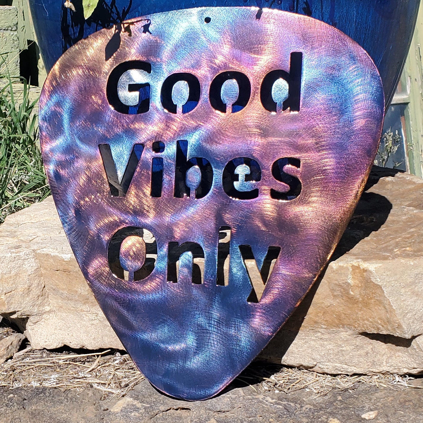 Good Vibes Only Guitar Pick Metal Art