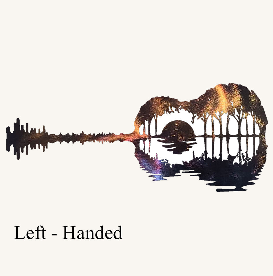 Guitar Sunset with Trees Metal Art