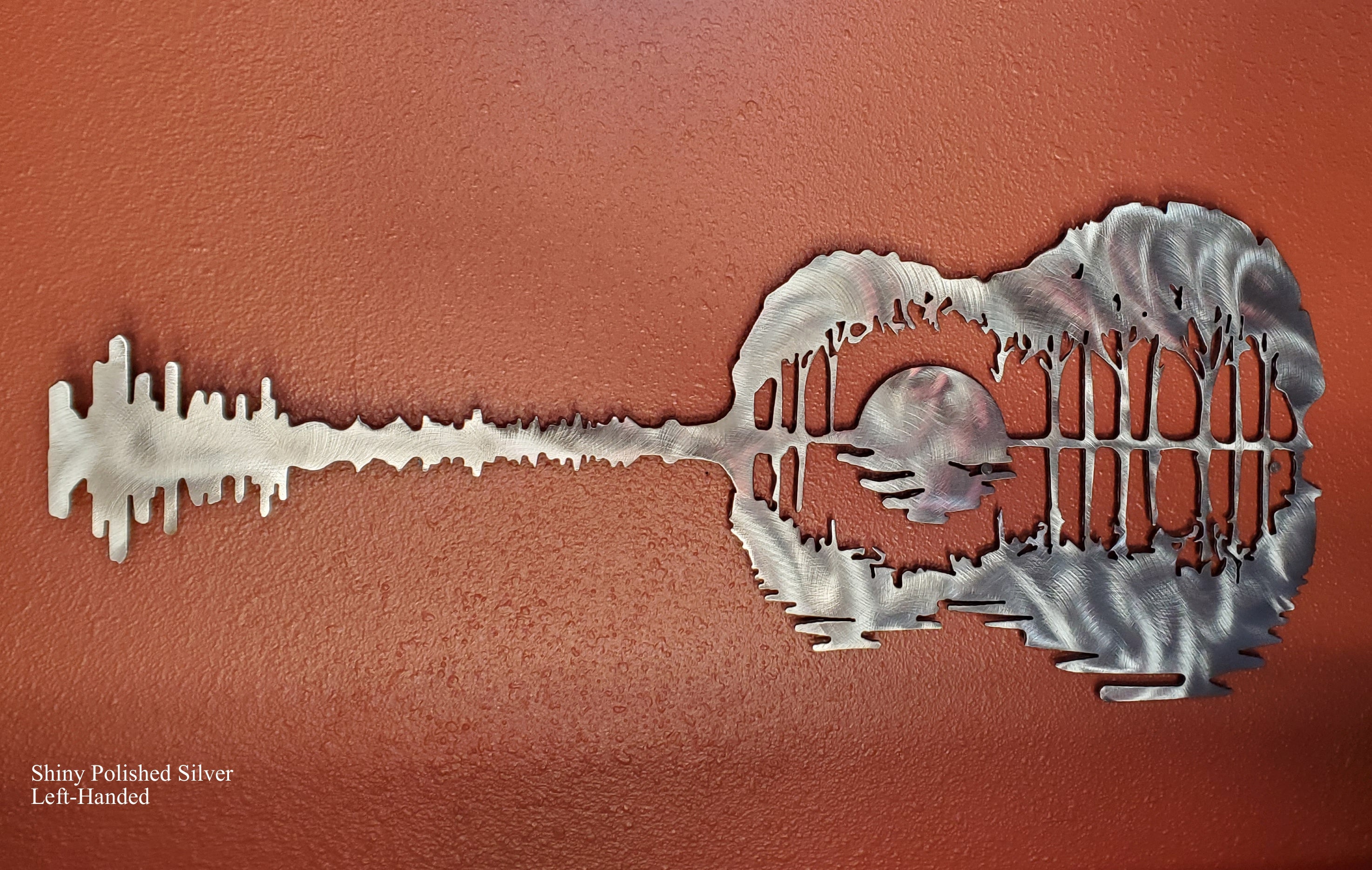 Guitar Sunset with Trees Metal Art