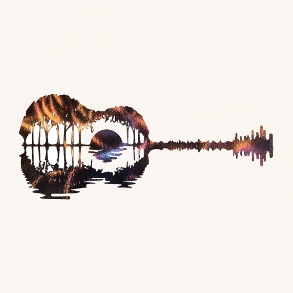 Guitar Sunset with Trees Metal Art