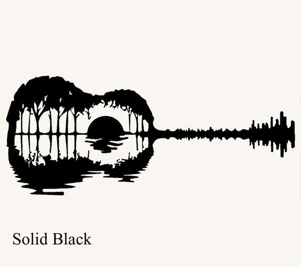 Guitar Sunset with Trees Metal Art