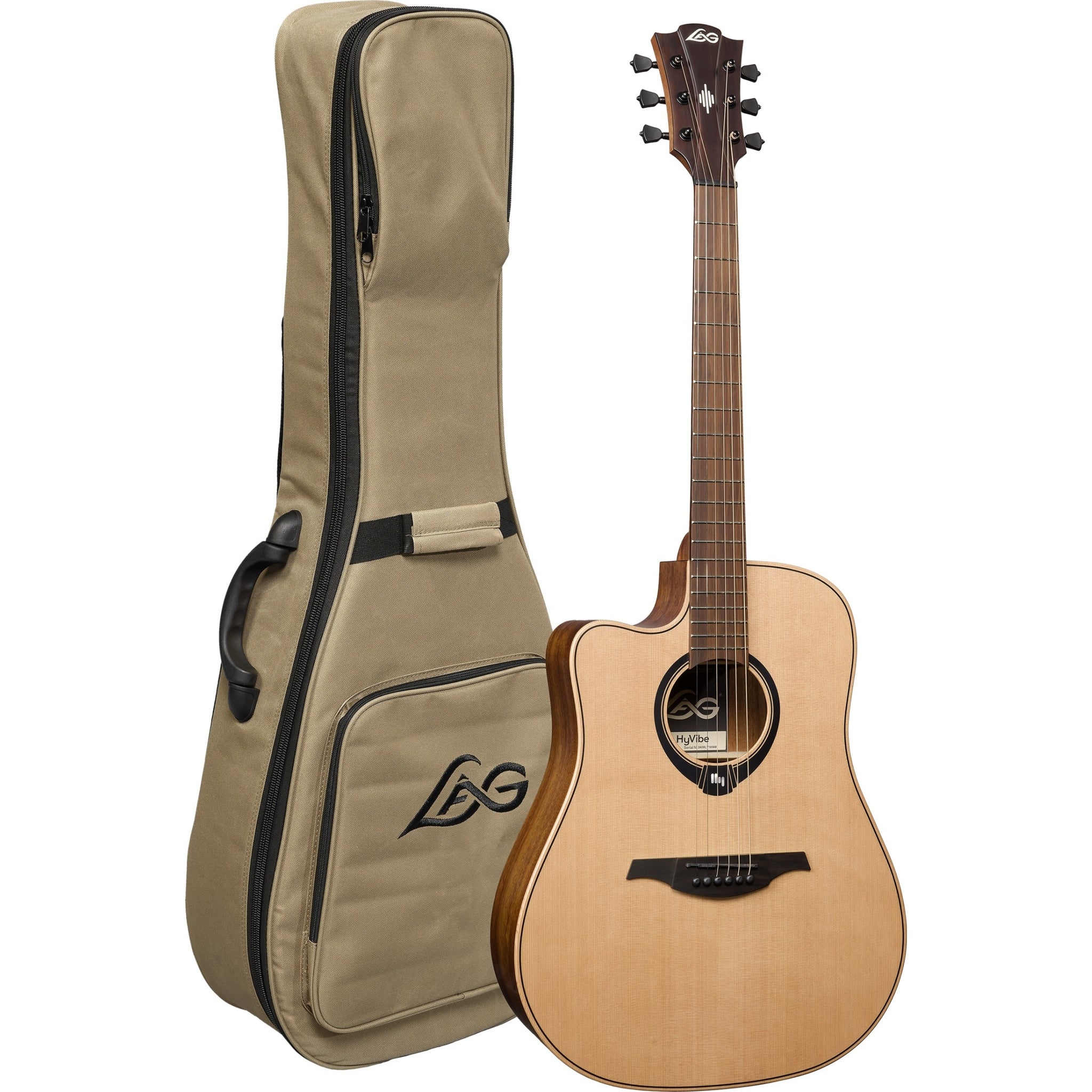 Lag Hyvibe 10 Left-Handed Dreadnought Cutaway Satin