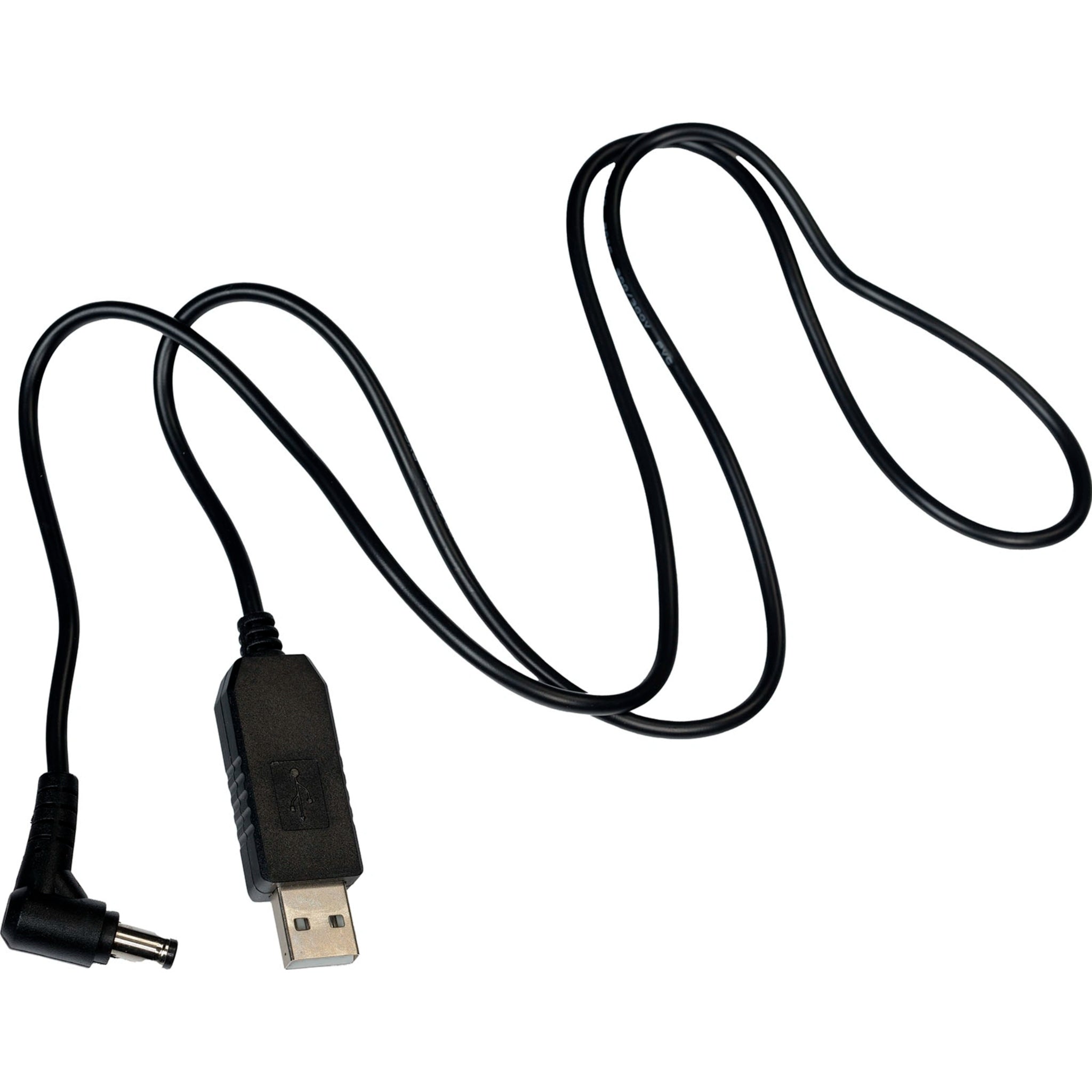 Black USB cable with a plug on a white background