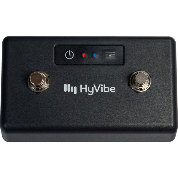 Black guitar effects pedal with HyVibe branding on a white background