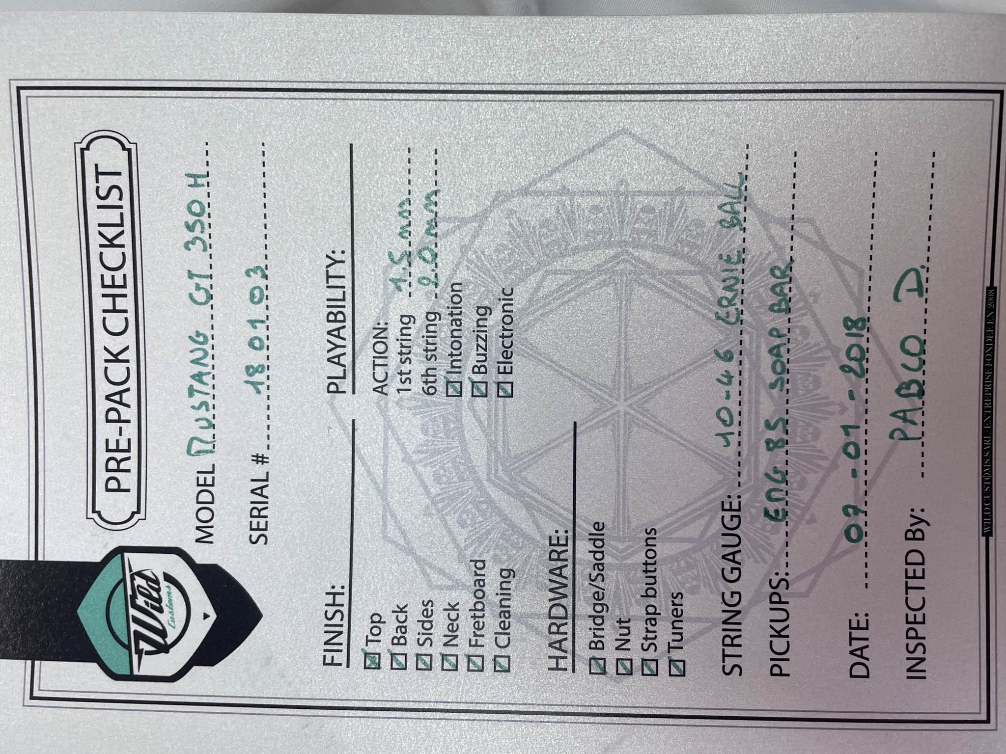 Wild Custom Guitars 1966 FORD MUSTANG GT350H