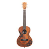 A Kala Unity Mahogany Tenor Ukulele w/ Bag - KA-UNITY-T_W/BAG with a natural wood body featuring black floral and wave carvings, shown against a solid white background.