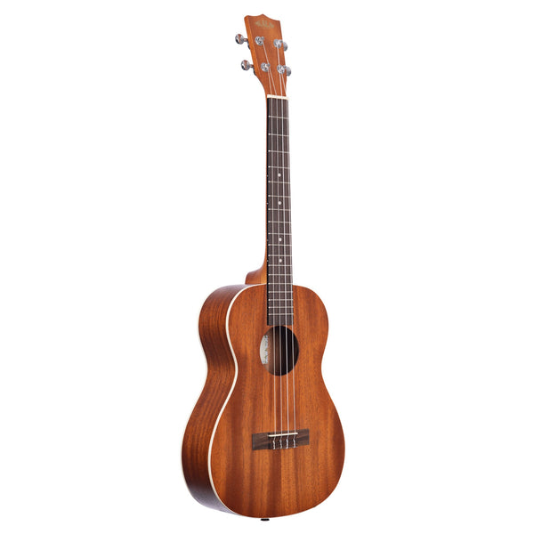 A Kala Satin Mahogany Baritone Rosewood Update - KA-B with a warm brown finish, dark fretboard, and white binding, shown against a plain white background.