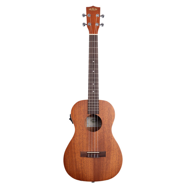 A Kala KA-BE Satin Mahogany Baritone Ukulele with EQ with a warm brown finish, shown from the front against a solid white background. The brand name 'MADE' is visible on the headstock.