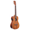 A Kala KA-BE Satin Mahogany Baritone Ukulele with EQ with a warm brown wood finish, featuring a built-in black speaker on the side, set against a plain white background.