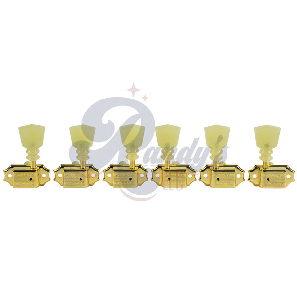Kluson Tuners (Deluxe Series) w/ Double RIng Keystone "Tulip" Buttons (L3+R3) Double-Line - Fits Gibson® CLOSEOUT