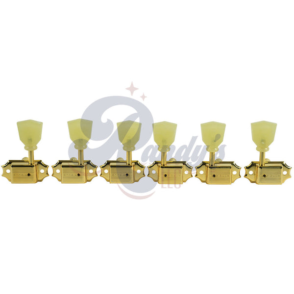 Kluson Tuners (Deluxe Series) w/ Keystone "Tulip" Buttons (L3+R3) Single-Line - Fits Gibson®