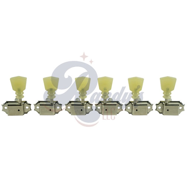 Kluson Tuners (Deluxe Series) w/ Double RIng Keystone "Tulip" Buttons (L3+R3) Single-Line - Fits Gibson®