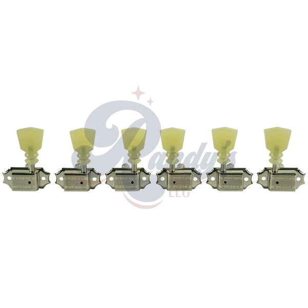 Kluson Tuners (Deluxe Series) w/ Double RIng Keystone "Tulip" Buttons (L3+R3) Double-Line - Fits Gibson®