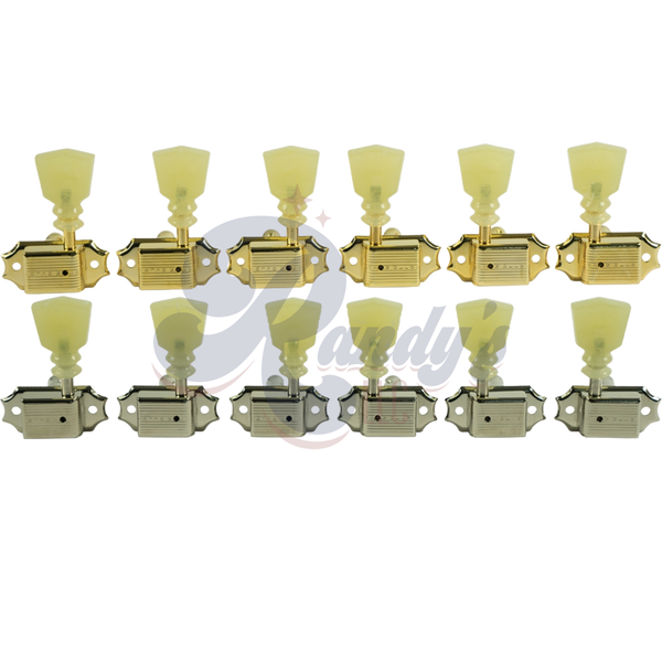 Kluson Tuners (Deluxe Series) w/ Double RIng Keystone "Tulip" Buttons (L3+R3) Single-Line - Fits Gibson®
