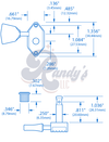 Kluson Tuners (Vintage Diecast Series) Waffleback "Radiator" w/ Keystone "Tulip" Buttons (L3+R3) - Fits Gibson®